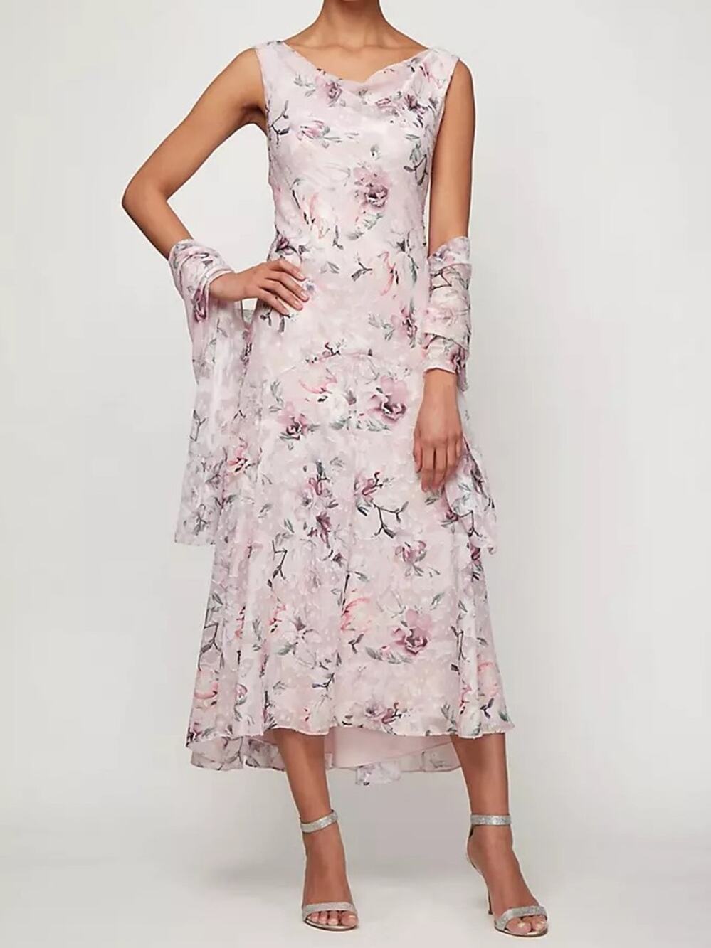 Alex Evenings Floral Burnout High/ Low Chiffon Dress Nwot